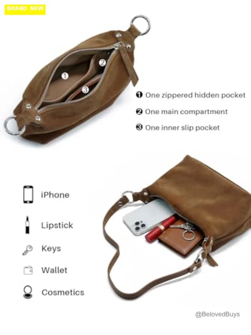 Premium Genuine Suede Leather Hobo Shoulder Bag Crossbody Purse with Adjustable